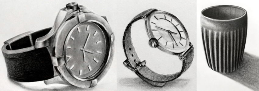 Graphite drawings from guide on ellipses drawing