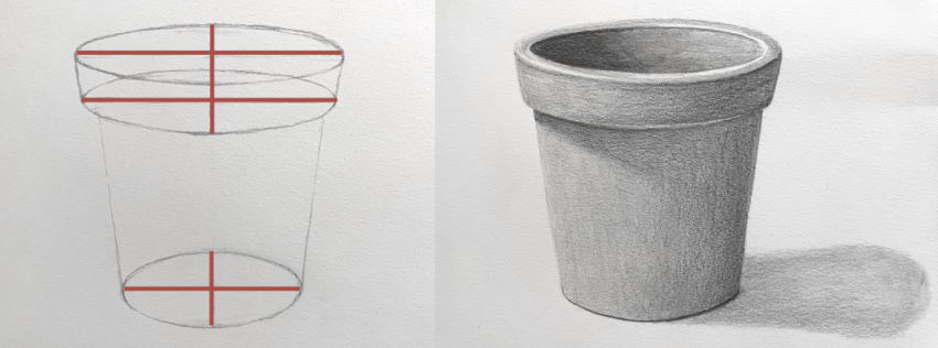 Plant pot pencil drawing