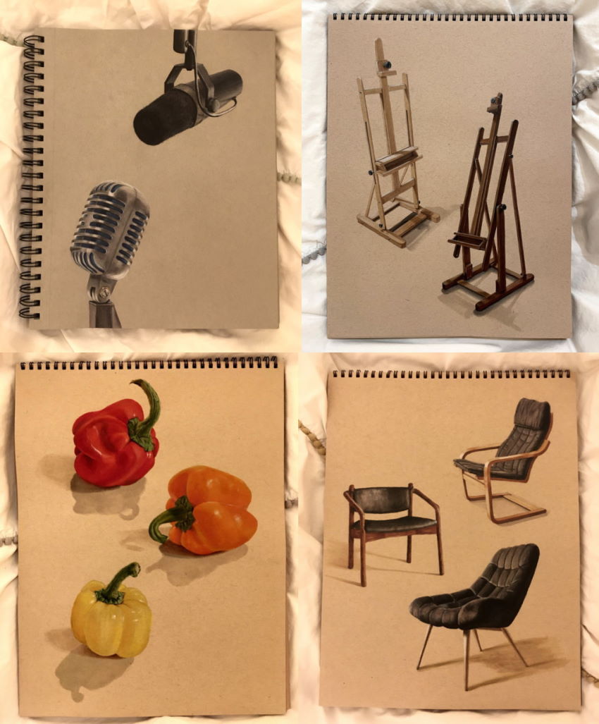 Realistic mixed media drawings