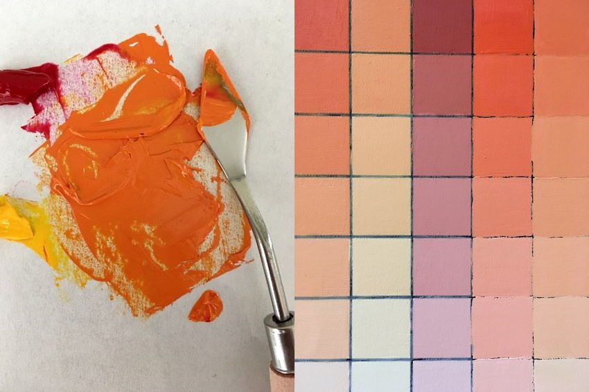 Orange oil paint from mixing red and yellow