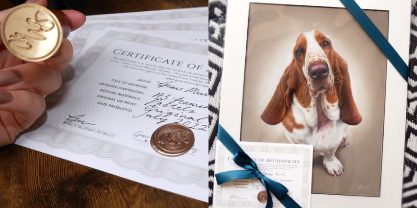 A colored dog portrait drawing by Grace Murray