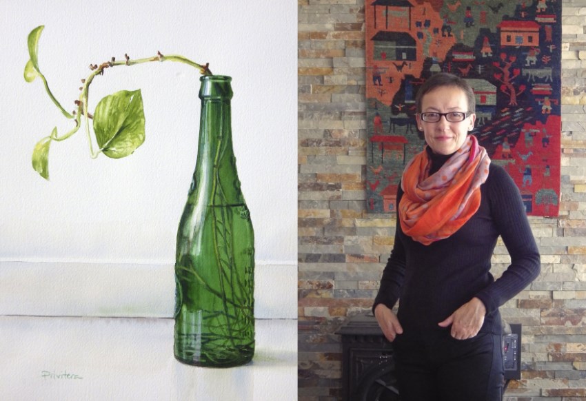 Lana Privitera and her bottle watercolor painting