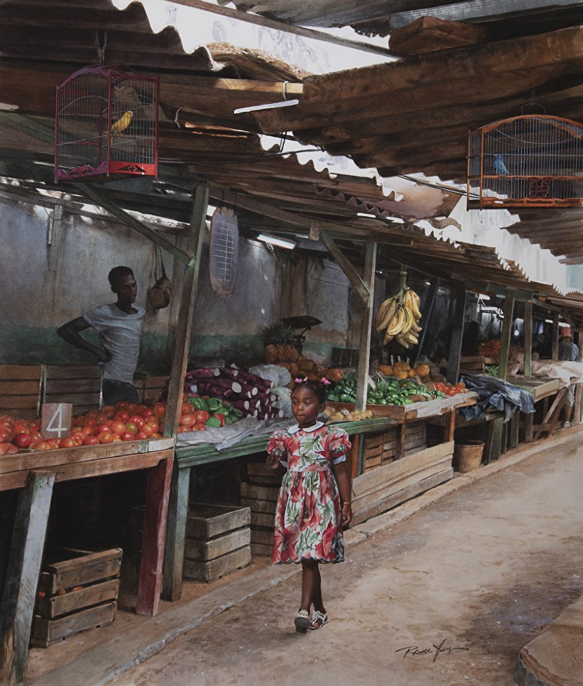 Marketplace watercolor painting by Rance Jones