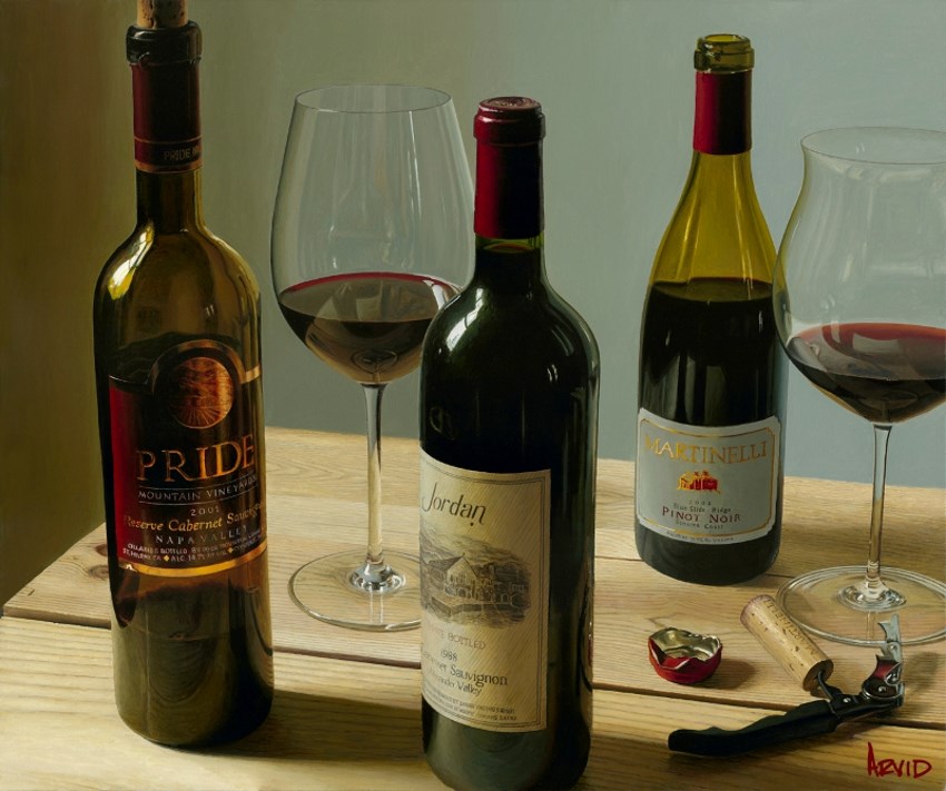 Wine bottles oil painting by Thomas Arvid