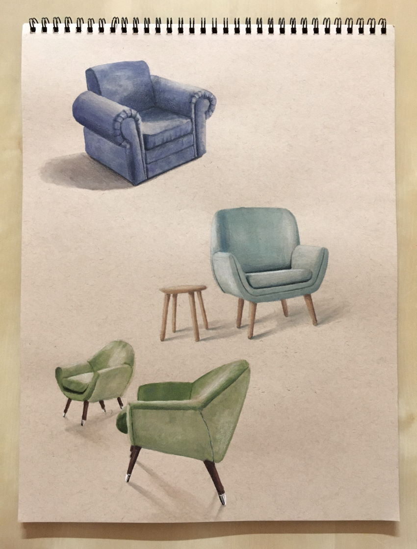 Armchair drawings with markers