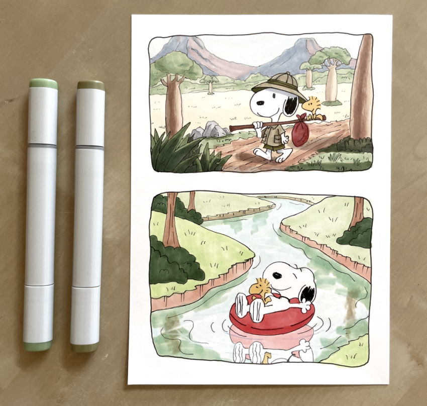Marker drawings of Snoopy and Woodstock