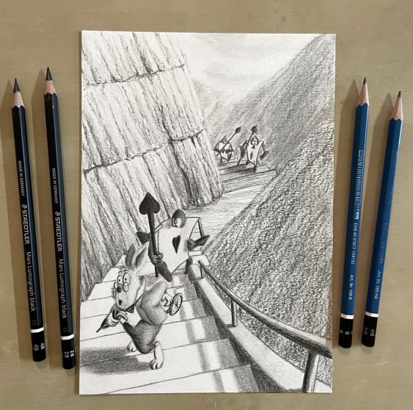 Pencil drawing of the White Rabbit from Alice in Wonderland