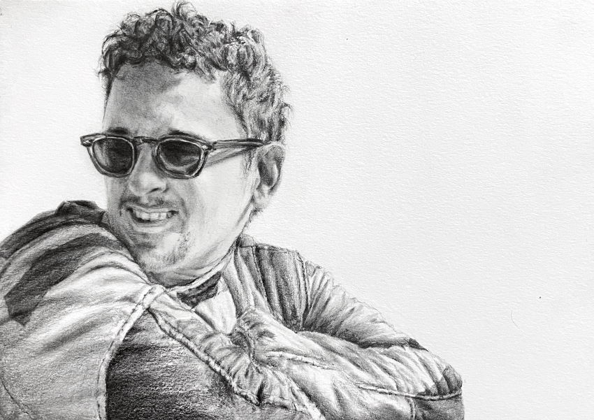 Realistic drawing of Ariel Levey, a race car driver