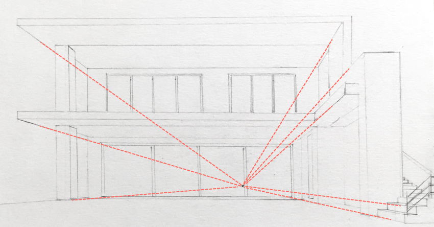 Lines for villa in one-point perspective