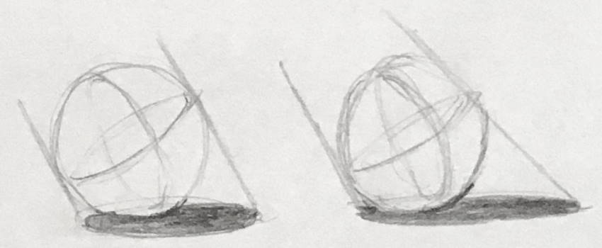 Direction of cast shadow for a ball